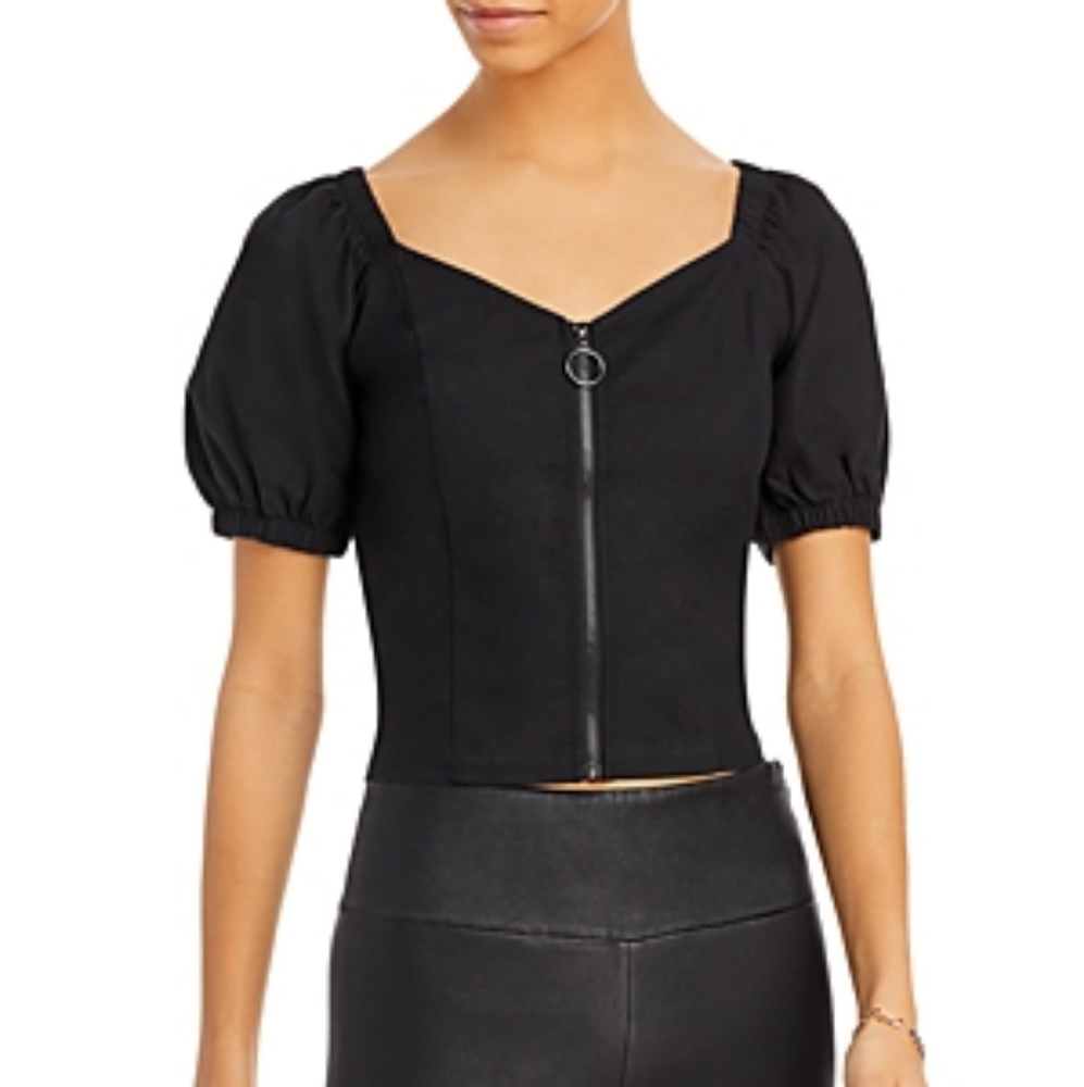 Aqua Zip Front Puff Sleeve Top - 100% Exclusive-Women - Picture 1 of 1